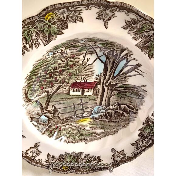 BOWL/SOUP-JOHNSON BROS.-"The Friendly Village"-Traditional Scene-Brown, Cream - Picture 2 of 9